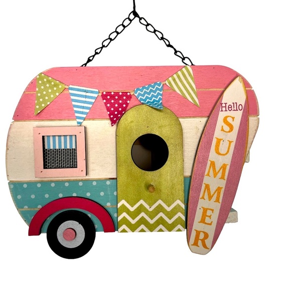 Summer Home Decor .  Cute Wooden Camper Decor.  Hanging Chain. Birdhouse. - Picture 2 of 8